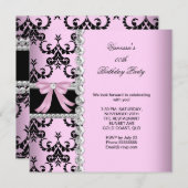 Invitation Pink Damask Black Jewel Bow fête d'anniversaire (Devant / Derrière)
