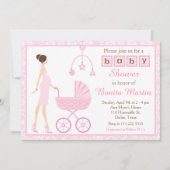 Invitation Pink Damask Brunette Attente d'un Baby shower fémi (Devant)