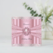 Invitation Pink Damask Lace Pearl Diamond fête d'anniversaire (Debout devant)