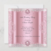 Invitation Pink Damask Lace Pearl Diamond fête d'anniversaire (Dos)