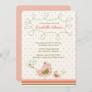 Invitation Pink Damask Mom & Baby Bird Chic Girl Baby shower
