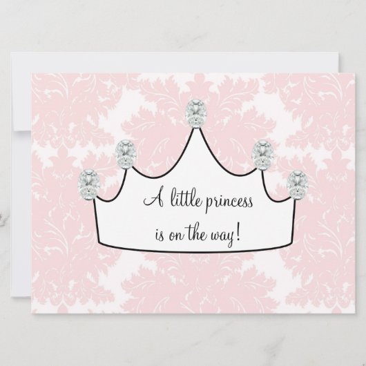 Invitation Pink Damask Princess Baby Girl Douche (Devant)