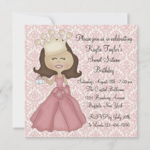 Invitation Pink Damask Princess Sweet 16 Party