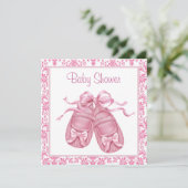 Invitation Pink Damask Satin Booties Baby Girl Douche (Debout devant)