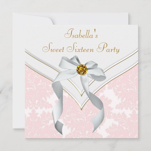 Invitation Pink Damask Sweet 16 Party (Devant)