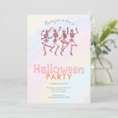 Invitation Pink Dancing Skeletons Rainbow Halloween Party (Debout devant)