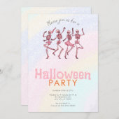 Invitation Pink Dancing Skeletons Rainbow Halloween Party (Devant / Derrière)