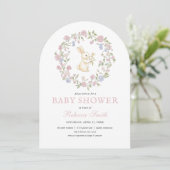 Invitation Pink Delicate Vintage Bunny Baby shower (Debout devant)