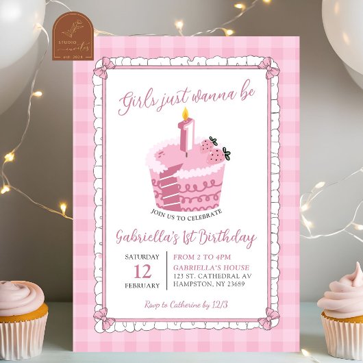 Invitation Pink dentelle arc fille juste envie d'être un anni