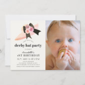 Invitation Pink Derby Casquette Rose 1er anniversaire de fête (Devant)