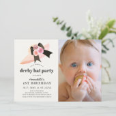 Invitation Pink Derby Casquette Rose 1er anniversaire de fête (Debout devant)