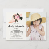 Invitation Pink Derby Casquette Rose 1er anniversaire fête Ph (Devant)