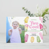 Invitation Pink Deux Cool Popsicle Photo 2e fête d'anniversai (Debout devant)