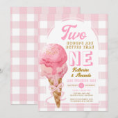 Invitation Pink Deux scoops sont meilleurs qu'un 1er annivers (Devant / Derrière)