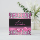 Invitation Pink Diamond & Bow Quinceañera (Debout devant)
