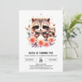 Invitation Pink Digital Raccoon fille Anniversaire (Debout devant)