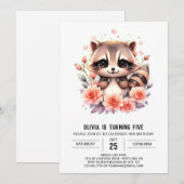 Invitation Pink Digital Raccoon fille Anniversaire (Devant / Derrière)