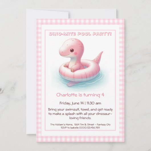 Invitation Pink Dino-Mite Anniversaire Pool (Devant)