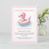 Invitation Pink Dino-Mite Anniversaire Pool (Debout devant)