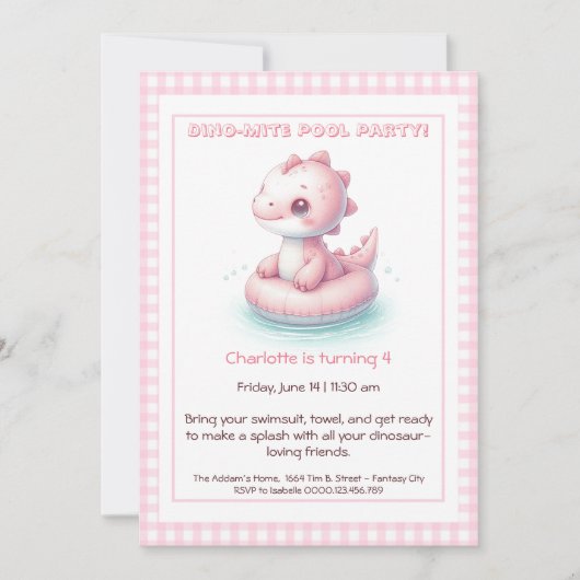 Invitation Pink Dino-Mite Anniversaire Pool (Devant)