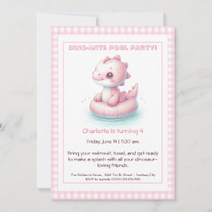 Invitation Pink Dino-Mite Anniversaire Pool