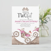 Invitation Pink Dirt Bike 2nd birthday - Growing up two fast (Debout devant)