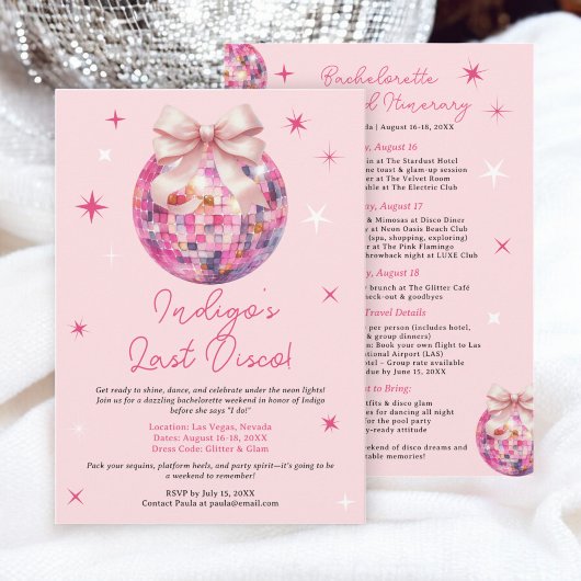 Invitation Pink Disco Ball Bachelorette Party Girly Week-end