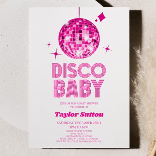 Invitation Pink Disco Ball Disco Baby shower