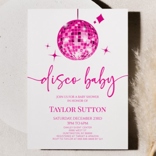 Invitation Pink Disco Ball Disco Baby shower