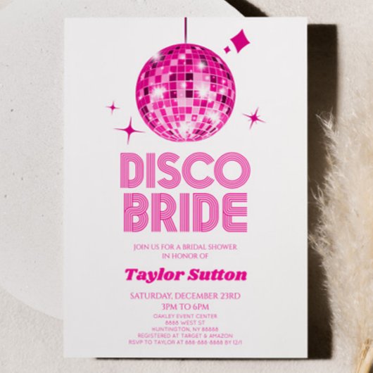 Invitation Pink Disco Ball Disco Bride Fête des mariées