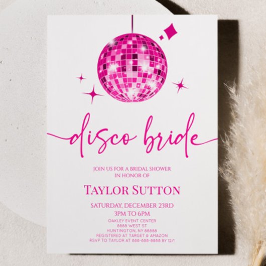 Invitation Pink Disco Ball Disco Bride Fête des mariées