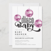 Invitation Pink Disco Ball Retro Disco Baby shower (Devant)