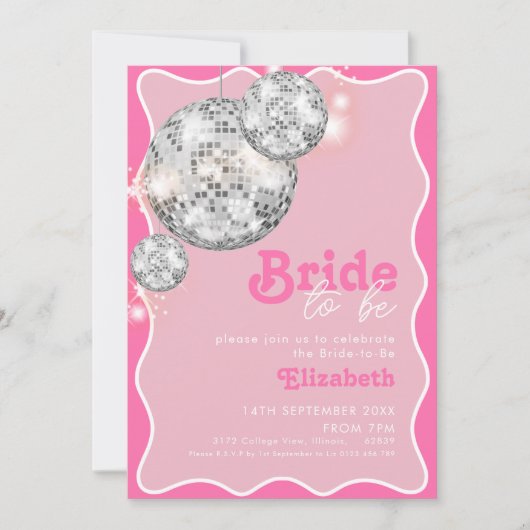 Invitation Pink Disco Ball Sparkle Bride pour être design de (Devant)