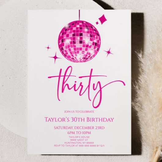 Invitation Pink Disco Ball Trente fête d'anniversaire