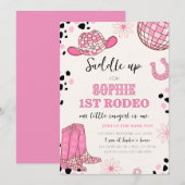 Invitation Pink Disco Cowgirl Rodeo 1er anniversaire fête (Devant / Derrière)
