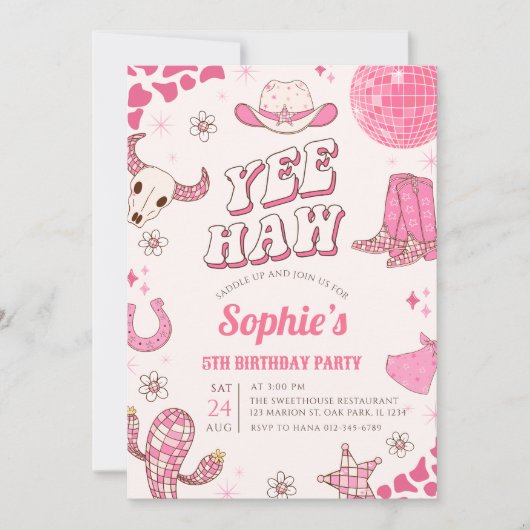 Invitation Pink Disco Cowgirl Rodeo fête d'anniversaire (Devant)