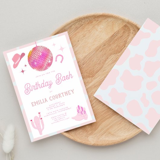 Invitation Pink Disco Cowgirl Western Rodeo Anniversaire Bash