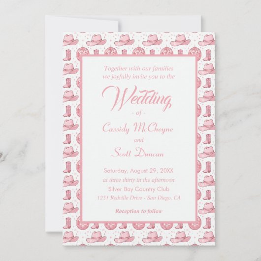 Invitation Pink Disco Cowgirl Western Thème Mariage (Devant)