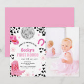 Invitation Pink Disco First Rodeo Cowgirl 1er anniversaire Ph (Devant / Derrière)