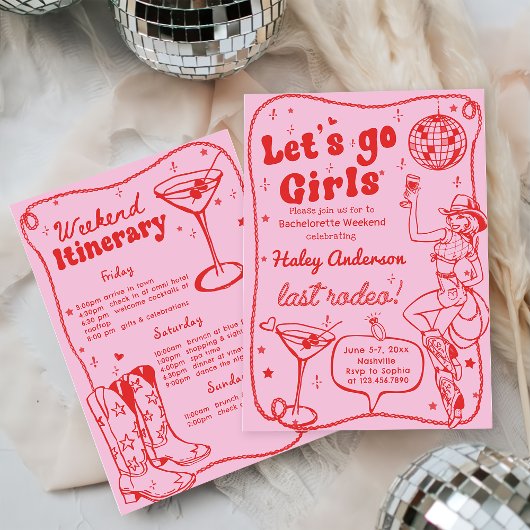 Invitation Pink Disco Rodeo Cowgirl Bachelorette Week-end