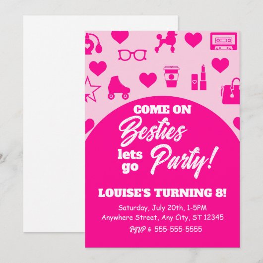 Invitation Pink Doll Girl Mode numérique Télécharger Annivers (Devant / Derrière)