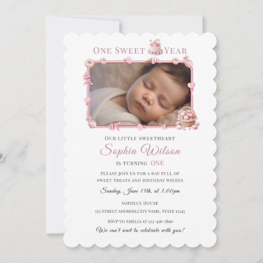 Invitation Pink Donut & Candy Theme Birthday Invite (Devant)