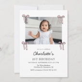 Invitation Pink Doodle Bow Baby Girl 1er anniversaire (Devant)