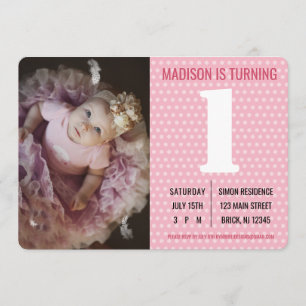 Invitation Pink Dot Female Photo Anniversaire des enfants