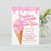 Invitation Pink Double the Scoops Birthday Glitter Sparkle (Debout devant)