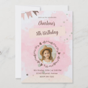 Invitation Pink doux et Tan Pastels   Fête d'anniversaire de 