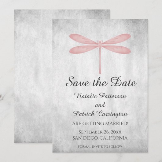 Invitation Pink Dragonfly Enregistrer la Date (Devant / Derrière)