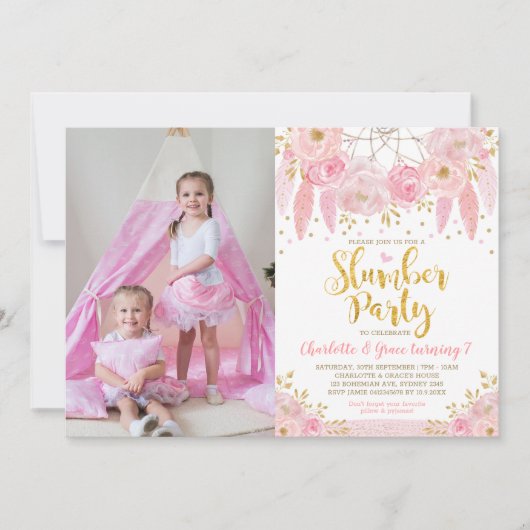 Invitation Pink Dreamcatcher Fête de bois d'oeuvre (Devant)