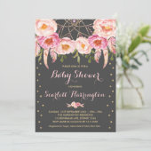 Invitation Pink Dreamcatcher fille Baby shower Boho Floral (Debout devant)