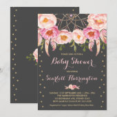 Invitation Pink Dreamcatcher fille Baby shower Boho Floral (Devant / Derrière)